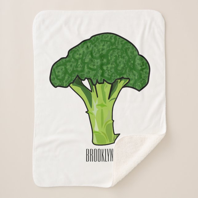 Broccoli cartoon illustration sherpa blanket (Front)