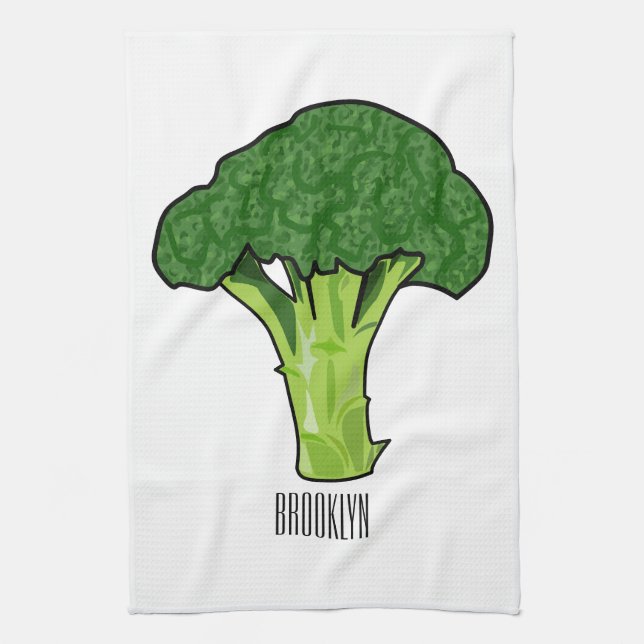 Broccoli cartoon illustration tea towel (Vertical)