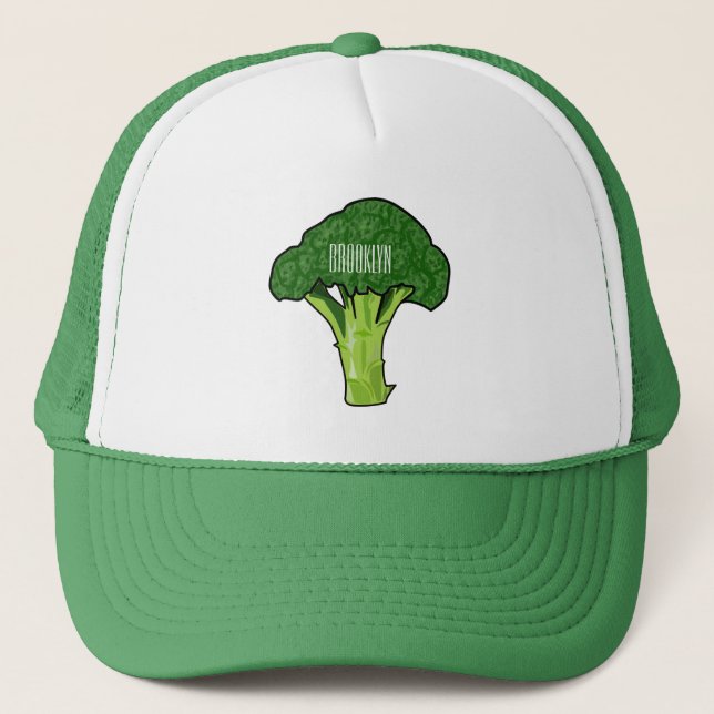 Broccoli cartoon illustration trucker hat (Front)