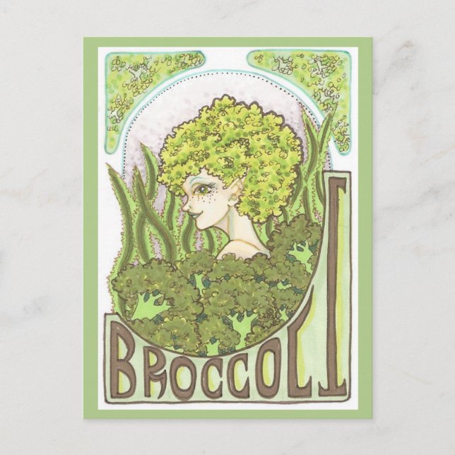 Broccoli Fantasy Art Nouveau Portrait Print Postcard (Front)
