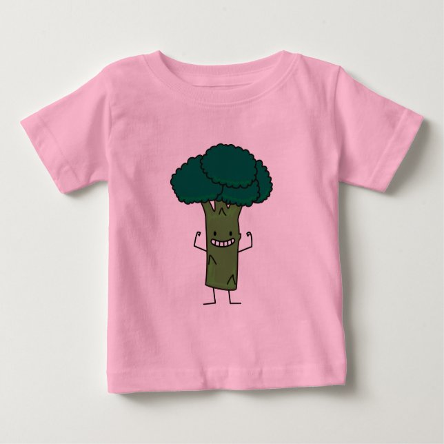 Broccoli Flexing happy tree head green vegetable Baby T-Shirt (Front)