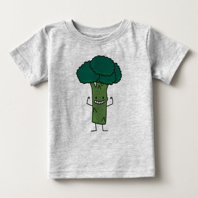 Broccoli Flexing happy tree head green vegetable Baby T-Shirt (Front)