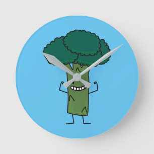Broccoli Flexing happy tree head green vegetable Round Clock