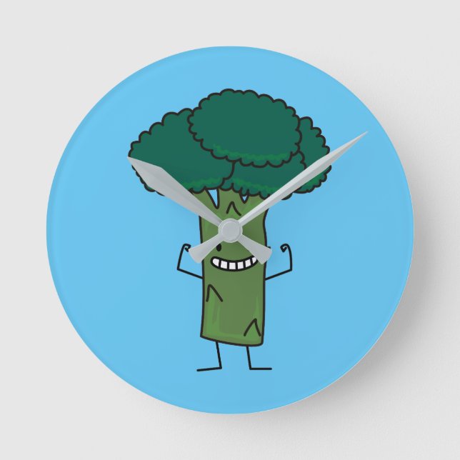 Broccoli Flexing happy tree head green vegetable Round Clock (Front)