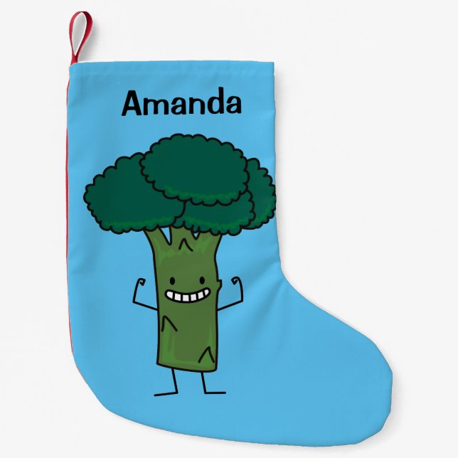 Broccoli Flexing happy tree head green vegetable Small Christmas Stocking (Front)