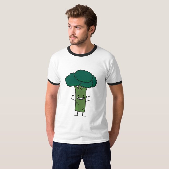 Broccoli Flexing happy tree head green vegetable T-Shirt (Front Full)