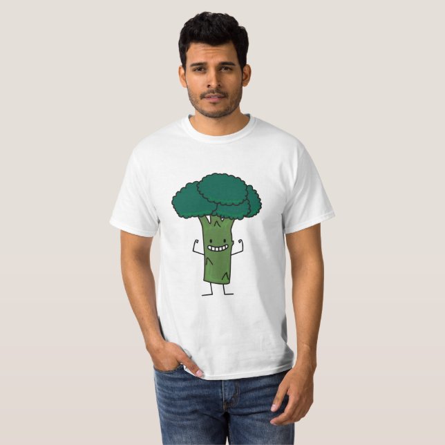 Broccoli Flexing happy tree head green vegetable T-Shirt (Front Full)