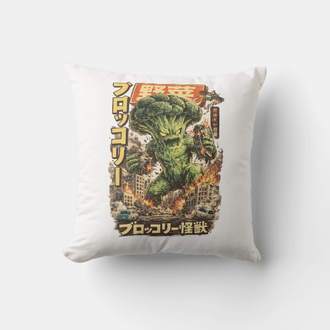 Broccoli Kaiju – Vegetable Apocalypse Cushion (Front)