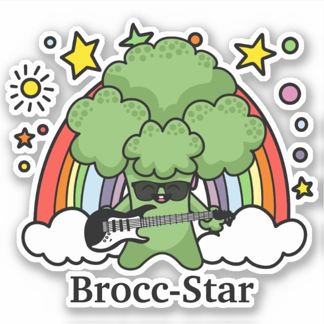 Broccoli Playing Guitar, Brocc Star and Rainbows (Front)