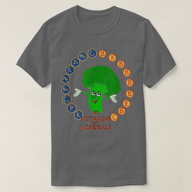 Broccoli Vitamins and Minerals, Cute Vegetarians  T-Shirt (Design Front)