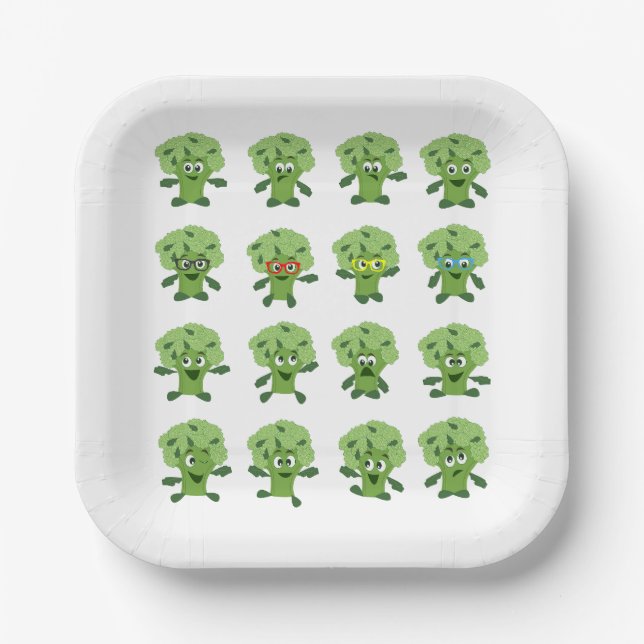 broccoli with different emotions  paper plate (Front)