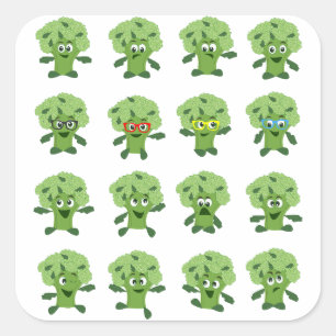 broccoli with different emotions square sticker