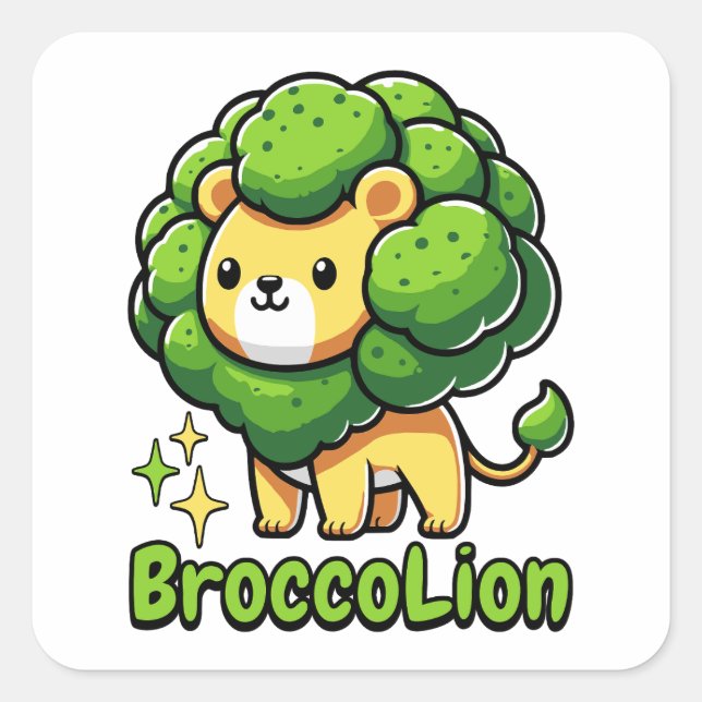 Broccolion! Cute Broccoli Lion Pun Square Sticker (Front)