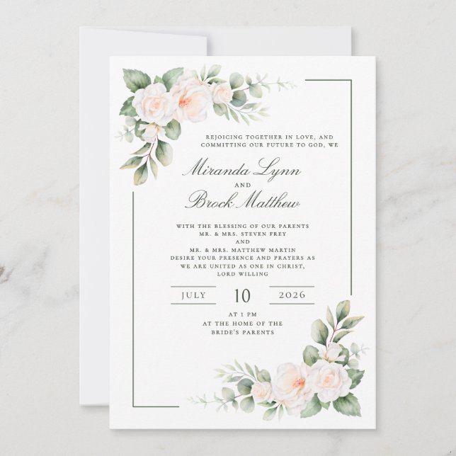Brock Miranda Sage Blush Floral Watercolor Wedding Invitation (Front)