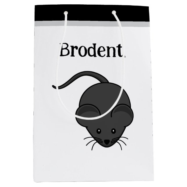 Brodent Bro Cartoon, Funny Grey Rat or Mouse Pun  Medium Gift Bag (Front)