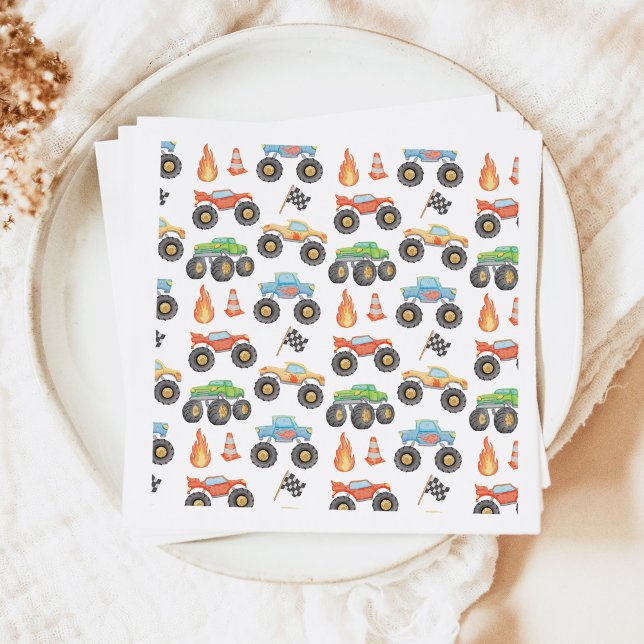 BRODI Colourful Monster Truck Boy Birthday Napkin (Creator Uploaded)