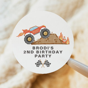 BRODI Red Monster Truck Boy Birthday Classic Round Sticker
