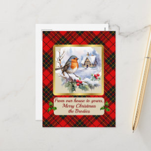 Brodie Crest & Tartan w/Robin Personalised   Holiday Postcard