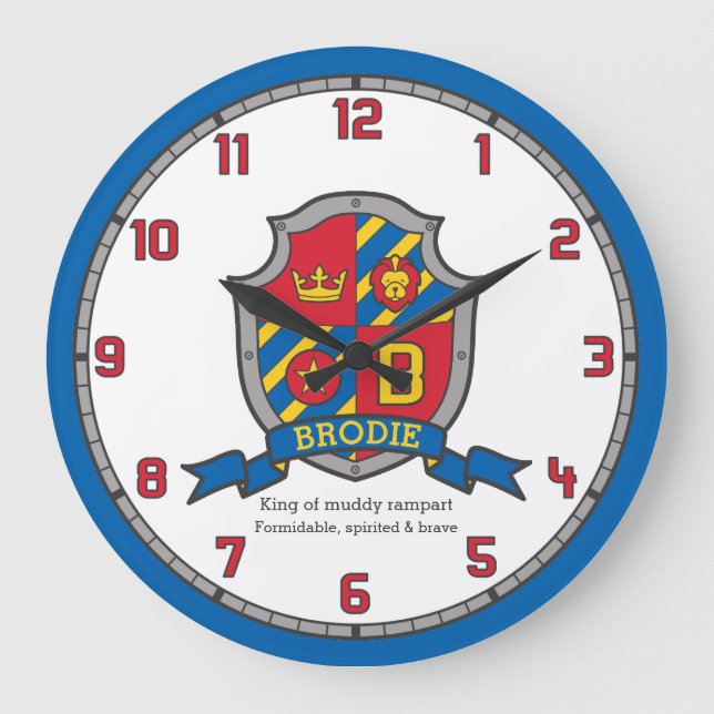 Brodie name meaning heraldry shield letter B lion Large Clock (Front)