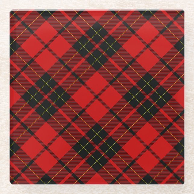 Brodie tartan red black plaid glass coaster (Front)