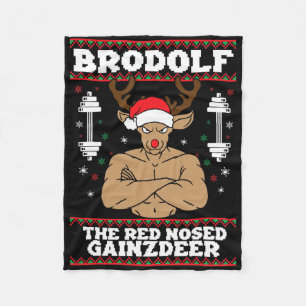 Brodolf Funny Christmas Buff Reindeer Gym Bodybuil Fleece Blanket
