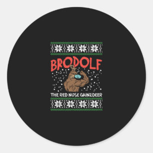 Brodolf In Mask Muscle Workout Gym Ugly Xmas Classic Round Sticker