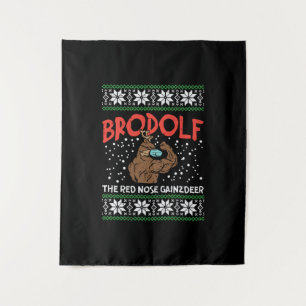 Brodolf In Mask Muscle Workout Gym Ugly Xmas Tapestry