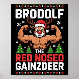 Brodolf The Red Nosed Gainzdeer Funny Christmas Gy Poster