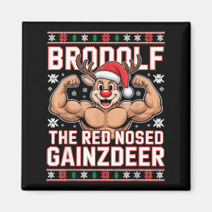 Brodolf The Red Nosed Gainzdeer Funny Xmas Gym Out Magnet