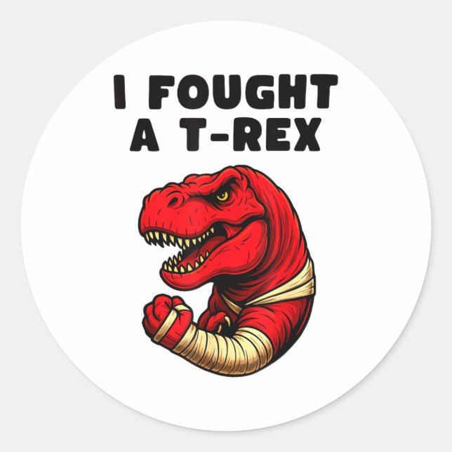 Broken Arm Recovery T-rex Kids Boys Dinosaur  Classic Round Sticker (Front)