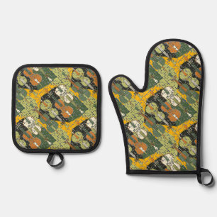Broken Cello Pattern Oven Mitt & Pot Holder Set