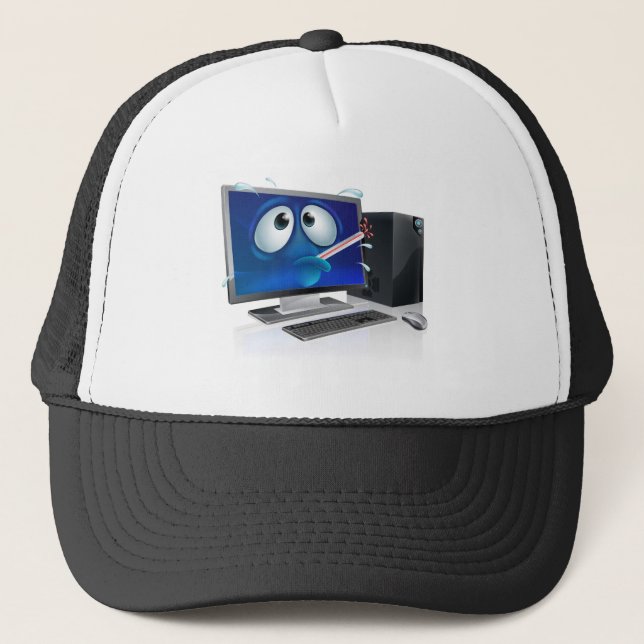 Broken computer virus cartoon trucker hat (Front)