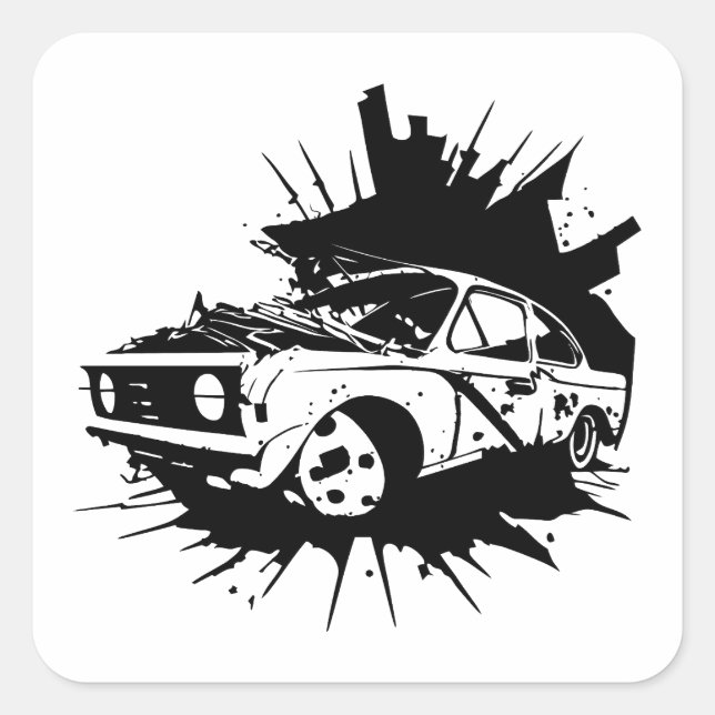Broken Down Car Wreck Automobile Clipart Square Sticker (Front)