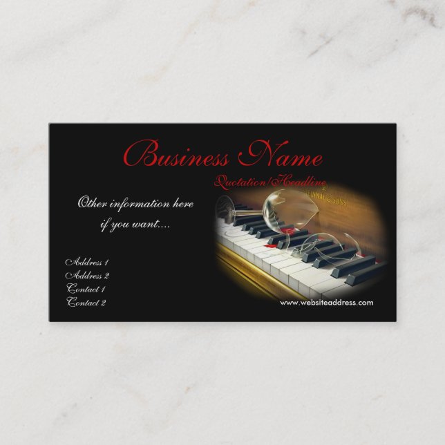 Broken Glass on Piano Keys Business Cards (Front)