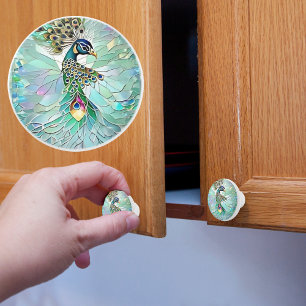 Broken Glass Peacock Ceramic Knob