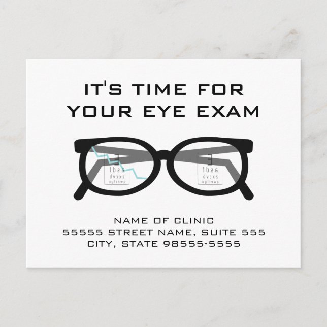 Broken Glasses Eye Exam Appointment Reminder Postcard (Front)