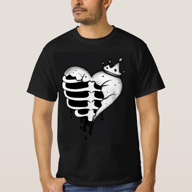 Broken Heart Crown Skeleton T-Shirt – Dark Gothic  (Front)