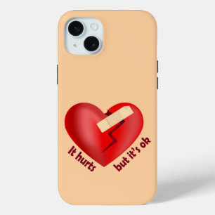 Broken heart healed with patch and life quote iPhone 15 mini case