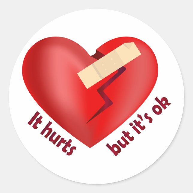 Broken heart healed with patch and life quote classic round sticker (Front)