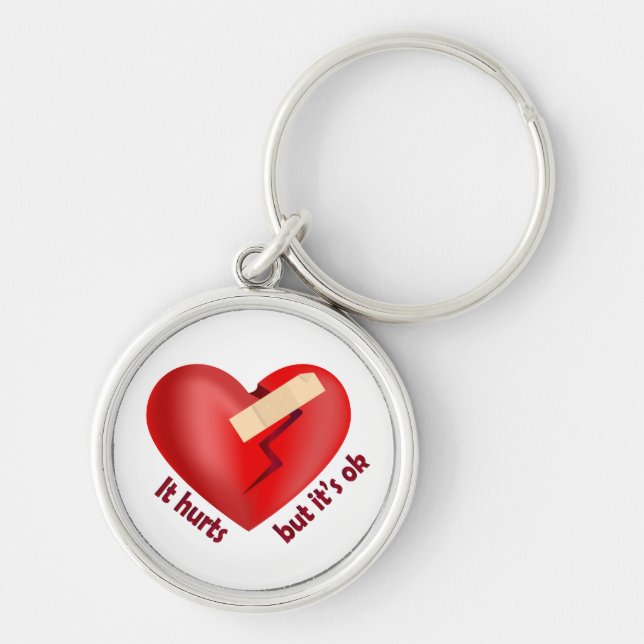 Broken heart healed with patch and life quote key ring (Front)