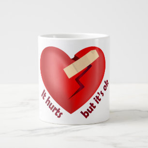 Broken heart healed with patch and life quote large coffee mug
