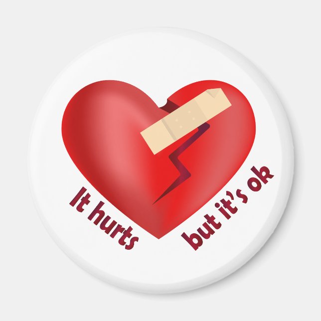 Broken heart healed with patch and life quote magnet (Front)
