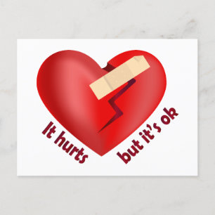 Broken heart healed with patch and life quote postcard