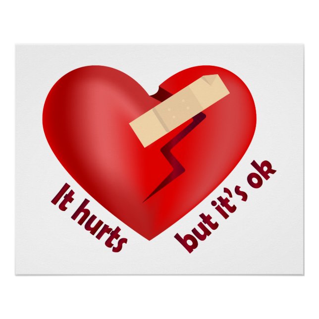Broken heart healed with patch and life quote poster (Front)