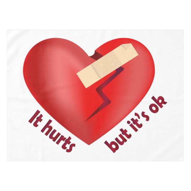 Broken heart healed with patch and life quote tablecloth (Front (Horizontal))
