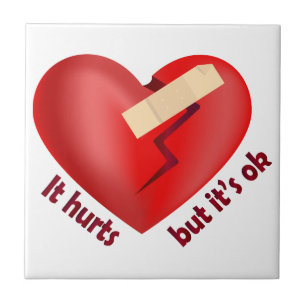 Broken heart healed with patch and life quote tile