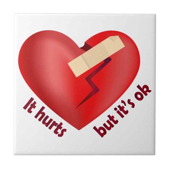 Broken heart healed with patch and life quote tile (Front)