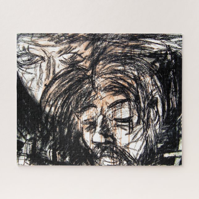 Broken Heart over Spilled Red Wine Charcoal Jigsaw Puzzle (Horizontal)