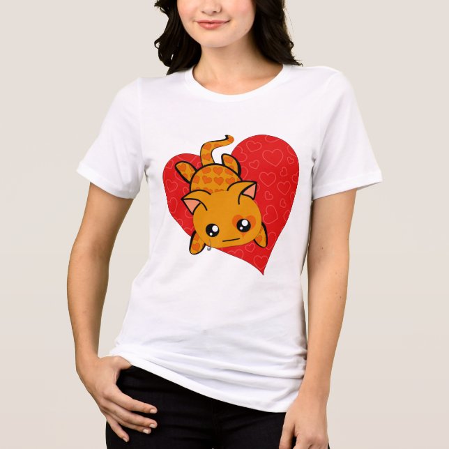 Broken Heart Sad Kawaii Valentine Kitty Cat Tri-Blend Shirt (Front)