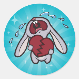 Broken Hearted Bunny with Blue Starburst Classic Round Sticker